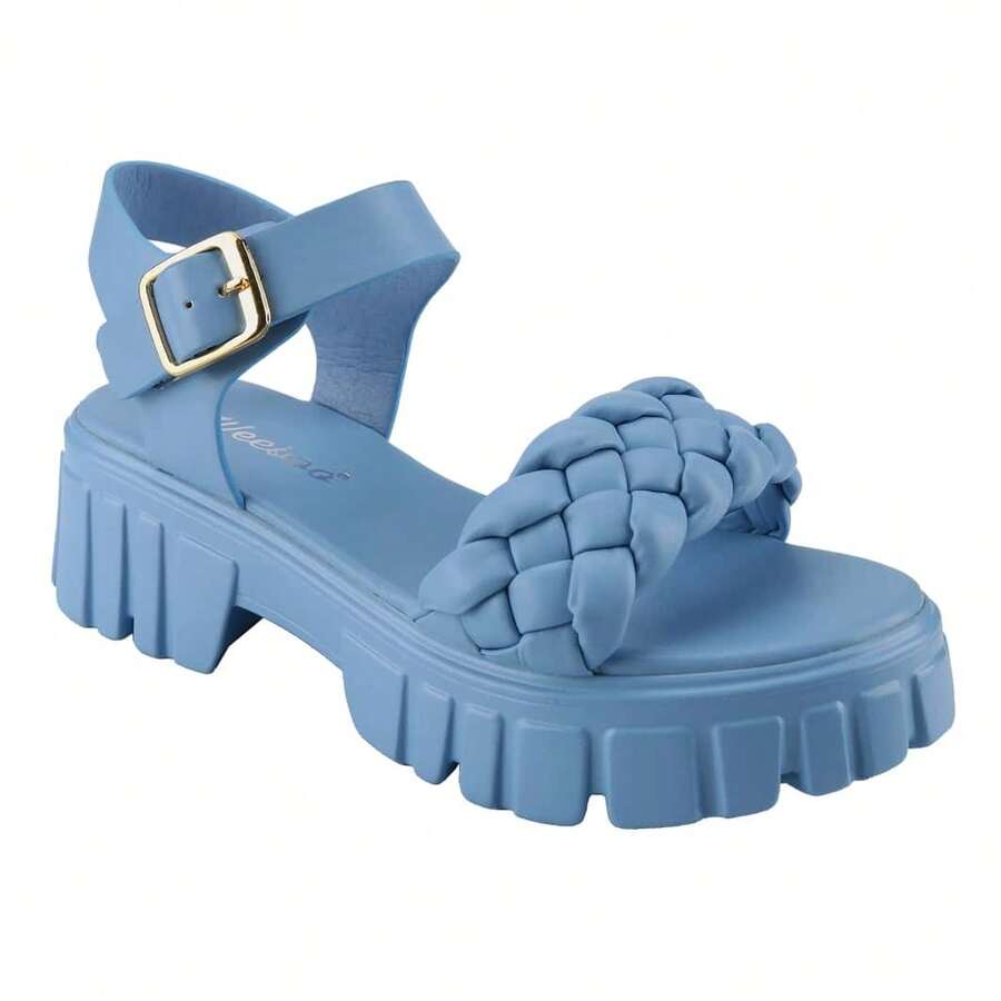 BELOVELY[High-2]Platform  Sandals For Women - Open Toe One Band Buckle Ankle Sandals Strap Block Heel Fashion Summer - 藍色 - 查看 1