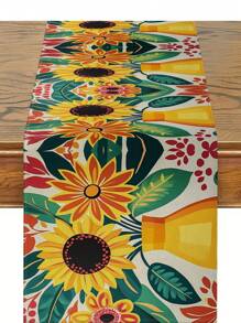 1pc Modern Sunface, Sunflower, Coconut Tree Printed Tablecloth, Kitchen Dining Room Decor, Holiday Decor, Home Gathering Decor, Home Decor, Scene Decor, Outdoor Dining Table, Coffee Table Decor