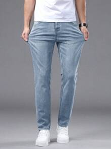 Men's Casual Straight Stretch Denim Jeans With Pockets