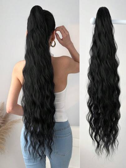 32英寸自然波浪卷马尾假发，耐热纤维，多色