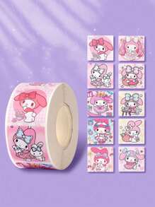 Sanrio 500Pcs/Roll Cute Hello Kittys Kuromi Melody Cartoon Stickers Suitable For Laptops Refrigerators Books Desks Helmets Skateboards Cameras Guitars Creative Stickers (Some Parts May Be Random)
