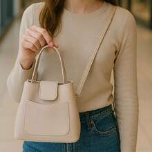 Crossbody Bag With Dividers, Hand Strap And External Pocket - Màu be - Xem 1