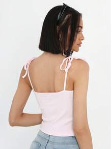 brave soul Tie Strap Vest With Lace Detail - Hồng - Xem 6