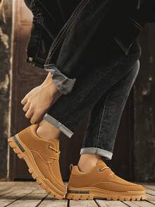 New Spring Outdoor Hiking Men Shoes, Fashion Casual Shoes Thick Sole Low-Top British Style Work Boots - Brown - View 4