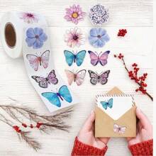 500pcs/Roll, 2.5cm Butterfly & Flower Shaped Stickers, Decorative Gift Box Stickers Labels (Random Color),School Supplies,Back To School