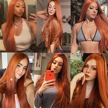 13X6 Platinum White Synthetic Lace Front Wigs 28 Inch Pre Plucked Long Straight Hair Wigs Glueless White Wigs Heat Resistant Fiber Hair Natural Halloween Wigs Platinum Blonde Lace Front Wigs For Women For Daily Christmas Party Cosplay Use - Dark Orange - 查看 10