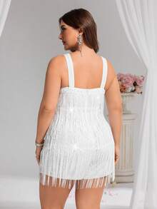 CHOSMO 大码新娘礼服，新款夏季亮片婚纱，优雅无袖露背短款正式礼服，正式派对礼服，白色春季 - 白色 - 查看 3