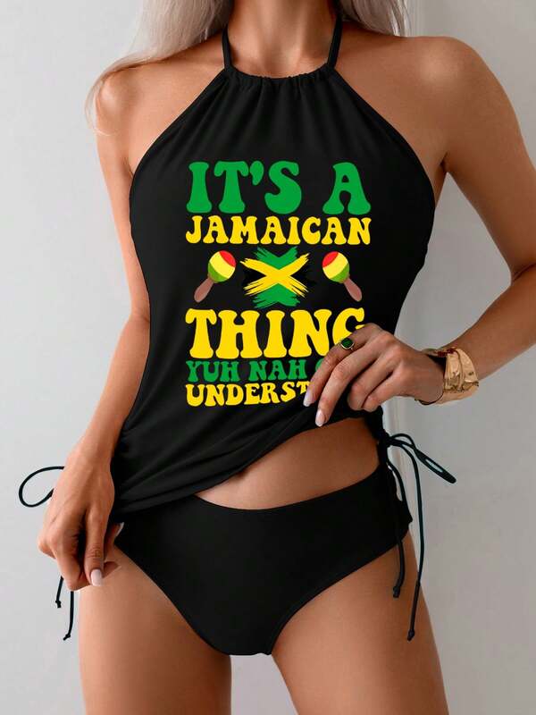 Bikini Set For Women - Split Swimsuit With Bold Heat Press Graphic, Ideal For Summer Vacation And Swimming