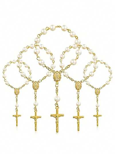 30 piezas Pulseras de Rosario con Cuentas de Vidrio en Forma de Cruz, Regalo para Fiesta de Cumpleaños, Aniversario o Conmemoración