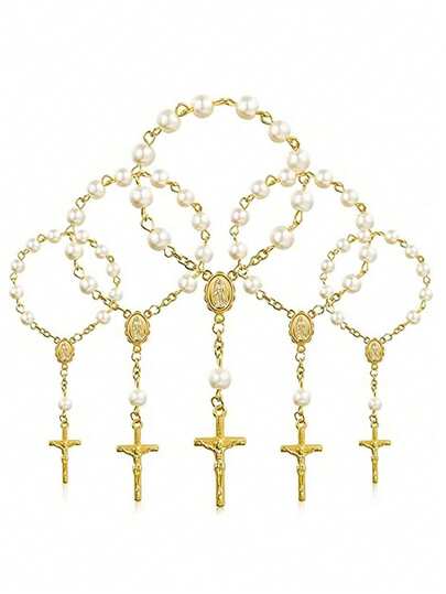 30個入りガラスビーズクロス ロザリオブレスレット、誕生日パーティー、記念日、追悼のためのギフト