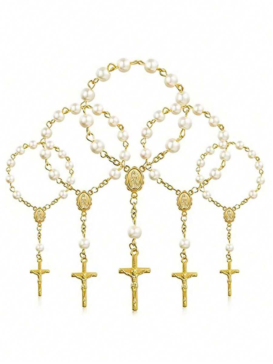 30pcs Glass Bead Cross Rosary Bracelets, Gift For Birthday Party, Anniversary Or Memorial