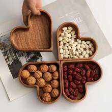 1pc Valentine's Day Creative Candy Solid Wood Tray, Stackable Dried Fruit Box Nut Tray Creative Walnut Tray, Heart Shaped Candy Box, Wooden Fruit Box Whole Wood Dried Fruit Storage Tray Japanese Solid Wood