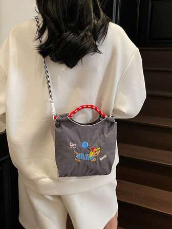 日系网红刺绣购物袋可爱手提包牛津包尼龙斜挎便携单肩包女