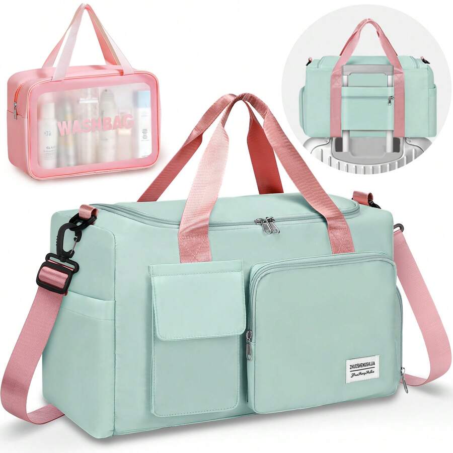 Sport Gym Bag For Women Men,With Independent Shoe Compartmentand Toiletry Pouch,Super Capacity, Suitable For Business,Travel,Hospital,Overnight,Weekend ,Duffel,Carry On Bag Etc(Green) - 綠色 - 查看 1