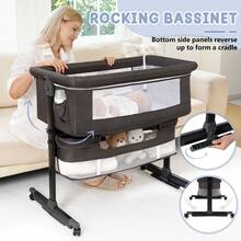 3-In-1 Baby Crib, Baby Bed,Baby Bassinet,Boasting Effortless Smooth-Gliding Wheels, Height-Adjustable Frame, Gentle Rocking Motion, Breathable Mesh Panels For Optimal Airflow,Bedside Bed For Babies,Essential Goodies For Growing Kids, Baby Need,Baby Stuff, Essential For New Mothers,Newborn Gift,Baby Christmas Gift - Màu xám đen - Xem 7