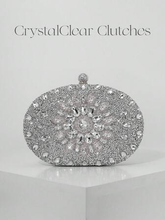 女士时尚向日葵水钻装饰晚装手拿包，奢华闪亮盒装风格，适合婚礼、正式活动、派对手提包、单肩包和斜挎包