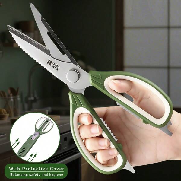 Heavy Duty Shear Scissors With Magnetic Fridge Holder, Multi-Purpose Sharp Kitchen Scissors For Cutting Roast Chicken, Steak, Meat, Essential Household Kitchen Cutting Tool