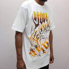 Mens Hip-Hop T-Shirt West Coast Chicano Lettering Gangster Style Tattoo Graffiti - White - View 3