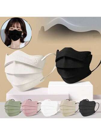 50片装成人莫兰迪色口罩女士防护一次性面罩三层防尘口罩蝴蝶形设计口罩