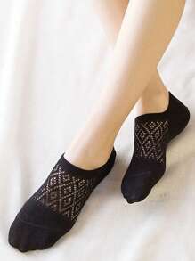 5 pares de calcetines invisibles blancos y negros finos para mujer con diseño de malla calada y antideslizante, calcetines tipo zapatilla ligeros, perfectos para el verano (sin cartón)