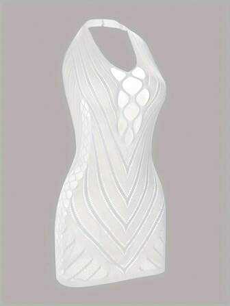 Sexy Jacquard Lace Sheer Dress - Intricate Geometric Pattern, Hollow Neckline, Adult Nightclub Attire, Elegant White Design For Special Occasions, Nightclub Attire Geometric Lace Pattern Hollow Neckline, Lace Dress Sexy Lingerie.