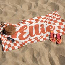 1pc Personalized Custom Name Beach Towel, Twisted Check Pattern, Multicolor, Absorbent, Quick-Drying, Large-Sized, Soft, Comfortable, Pool Towel For Beach Parties, Pool Parties, And Beach Vacations, For Fitness, Yoga, Swimming, And Seaside Trips Back To School