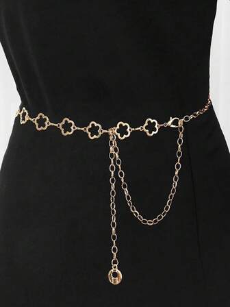 1件装女士镂空花朵图案腰链，优雅百搭，适合日常休闲、夏季、秋季、万圣节等场合佩戴。