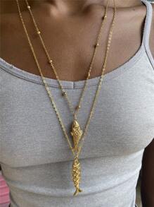 Stainless Steel Golden Fish Pendant Necklace, Ocean Theme Jewelry Collection