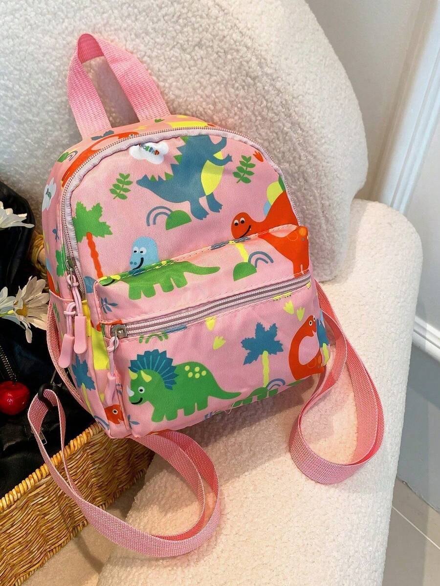 Cartoon Dinosaur Nylon Cute Backpack - Pink - View 1
