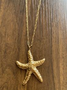 Stainless Steel Ocean Elements Minimalist Design Pendant Necklace With Fish, Starfish, Shell For Women