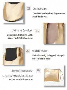 Women's Fashion Casual Soft Comfortable Versatile Indoor Slippers, Lightweight Barefoot Feel, Foldable Easy To Carry, One-Touch Slip-On, Suitable For Dancing - Gold - View 4