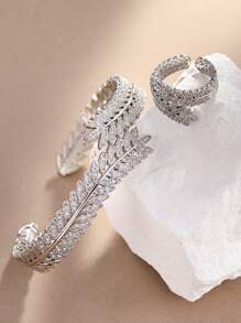 European And American Bracelet Set Including Electroplated Real Platinum-Plated Bangle, High-Grade Zirconia Opening Bangle, Rose Gold Bangle & Ring