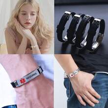 1件不锈钢医用报警手环 糖尿病手环 医疗警示 1型糖尿病 户外急救腕带 硅胶材质 佩戴舒适亲肤（夜光款和常规款（常规款无特殊备注） - 彩色 - 查看 3