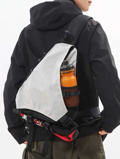 peach tree 大容量男士胸包休闲单肩包斜挎包旅行背包尼龙收纳徒步袋邮差包，商务休闲，情人节，黑色，学院风，多功能户外背包