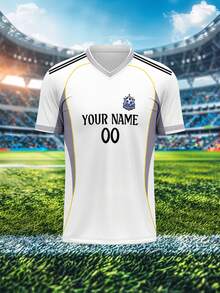 Customized Jersey, Real Madrid, 210g Breathable Quick-Dry, Suitable For Men, Tops, Men Sports Team Club Training V-Neck Football Shirt With Front & Back Name, Number, Logo Printing, Comfortable Fit For Casual, Party, Daily Wear, Spring/Summer,Stylish,Fashion,Hipster,Casual,Minimal Chic,Personalized,Customized,Custom,Unique,Guy Costumes,Capsule Wardrobe,Men Basic/Street Style,Ideal Gifts For Him,Boyfriend,Family,Friends,For Birthdays,For Vacation/Holiday,For School/Competition,For Sports/Climbing - Multicolor - View 4