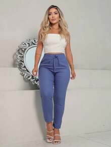 TEREZA Women's Trousers With PREMIUM Linen Italian Hem And Casual Elastic Waistband - 藍色 - 查看 3