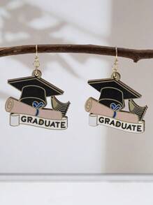 1 Pair Graduation Cap Shaped Earrings, Creative Student Scroll & Doctoral Cap Graduation Memento Gifts, Unique Design Graduation Earrings
