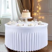1 Pieza Mantel de mesa redondo con falda elástica, resistente a las arrugas, de poliéster grueso y spándex para bodas, fiestas, banquetes, Navidad