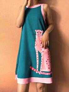 Vestido casual y holgado para mujer para vacaciones en la playa con estampados de estrella de mar, cuadros azul y blanco, limón, sardina y bloques de color, para primavera/verano - Azul - Ver 3