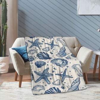 Cozy Ocean Breeze Flannel Throw Blanket - Ultra-Soft, Warm, And Versatile For All Seasons With Vibrant Sea Shell Design - Perfect Gift Idea For Home, Office, Car, And Camping Enthusiasts