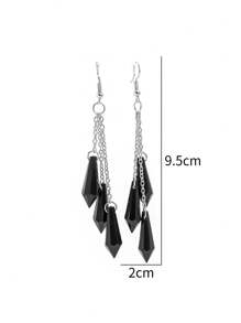 1 Pair Dark Crystal Pendant Earrings For Women, 3-Layer Chain Resin Pendant Earrings, Niche Design, Similar To Party/Blogger Styles