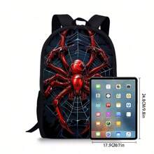 Red Spider Printed Backpack Three Pieces Set (Single-Layer Backpack + Shoulder Strap Round Lunch Bag + Single-Layer Pencil Bag) Pencil Case