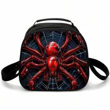 Red Spider Printed Backpack Three Pieces Set (Single-Layer Backpack + Shoulder Strap Round Lunch Bag + Single-Layer Pencil Bag) Pencil Case