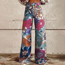 Colorful Floral Loose Fit Fashion Creative Retro Novelty Wide Leg Pants - Multicolor 2 - View 7