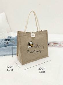 Bolsa feminina multifuncional com pequena bolsa de cosméticos, estampa fofa com abelhas e corações, bolsa grande e bolsa pequena, bolsa de linho, bolsa de armazenamento, sacola de compras com design de letras em estilo festivo, adequada para casamentos, aniversários, praias e feriados, bolsa de linho, bolsa de presente para o dia do professor, bolsa de armazenamento portátil leve e dobrável, bolsa simples, enfermeira, médica, bolsa de armazenamento de agradecimento ao professor, adequada para presente de mãe, cosméticos de viagem pessoal, sacola de compras