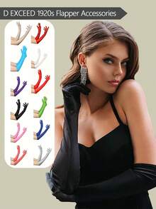 D EXCEED 1Pair Long Black Opera Gloves For Women, 1920s Satin Stretchy Elbow Length Party Gloves Costumes Bridal Costume Party Makeup Party Halloween - Multicolor - View 1