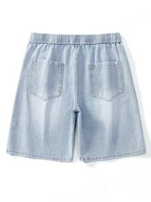 Shorts en jean délavé casual pour hommes, shorts Bermuda légers avec design taille décontracté à cordon, style Jorts