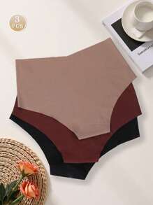 Paquete de 3 bragas sin costuras de mujer hechas de seda de hielo, ropa interior de mujer con cintura alta, lencería sexy de triángulo, ropa interior suave, fina y ligera, transpirable y amigable con la piel