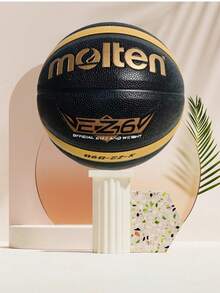 1pc Size 7, 6, 5 Standard Adult Competition, Youth Training, Handmade Leather-Wrapped, 12-Panel PU Wear-Resistant, High Rebound, Outdoor/Indoor Basketball, Black