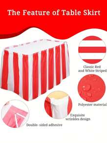 Rot-weiß gestreifter Tischrock, 29 x 167 Zoll wasserdichter Plastiktischrock, Zirkus-Themen Tischrock für Geburtstagsfeiern, Karneval, Heim-Dekorationen, Party-Zubehör, vielseitig einsetzbare Party-Tischdecke für Innen- und Außenbereich, Hochzeiten, Buffet-Partys, Geburtstagsfeiern, Baby-Duschen, Jubiläen, festliche Dekorationen zum Muttertag, Abschluss, Weihnachten